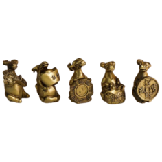 Набор статуэток Yiwu Zhousima Crafts Буйвол с символом фен-шуй, 5.3 см, 5 шт. бронзовый