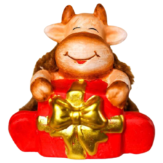 Статуэтка Yiwu Youda Import and Export Бычок Весельчак с подарком, 9.5 см коричневый/красный