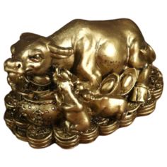 Статуэтка Yiwu Zhousima Crafts Буйвол на монетах, 6 см бронзовый