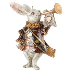 Статуэтка KARLSBACH Кролик с трубой, 17 см белый/золотой/черный