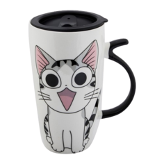 Эврика Кружка Кот Мультик N3 500 мл белый/черный/розовый
