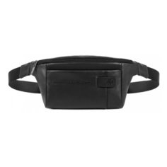 Сумка поясная PIQUADRO, натуральная кожа, черный