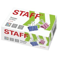 STAFF Зажимы для бумаг 51мм (224610/225160) (12 шт.) разноцветный