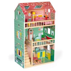 Janod кукольный домик "Happy Day" J06580, зеленый/розовый