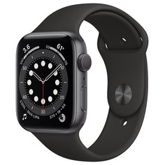 Умные часы c GPS Apple Watch Series 6 GPS 44mm Aluminum Case with Sport Band серый космос/черный