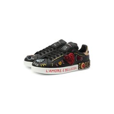 Кожаные кеды Portofino с аппликациями Dolce & Gabbana