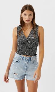 Stradivarius Топ На Бретелях, С Эластичной Талией Женская Коллекция Черный Xs
