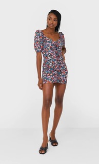 Stradivarius Короткое Платье Со Сборкой Женская Коллекция Multicolor M