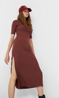 Stradivarius Платье Миди С Короткими Рукавами И Разрезами Женская Коллекция Multicolor L