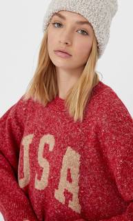 Stradivarius Свитер Оверсайз С Круглым Вырезом Женская Коллекция Красный S