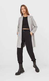 Stradivarius Пальто Из Трикотажной Ткани С Начёсом Женская Коллекция Серый Средний S