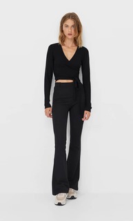 Stradivarius Топ С Запа́хом Женская Коллекция Черный M