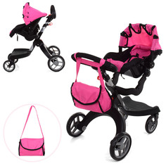 Коляска для кукол трансформер 3в1 модель 9631 розовая Happy