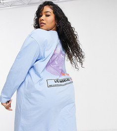 Голубое oversized платье-футболка с длинным рукавом и надписью «Лос-Анджелес» ASOS DESIGN Curve-Голубой