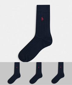 Набор из трех пар носков темно-синего цвета с логотипом игрока Polo Ralph Lauren-Темно-синий