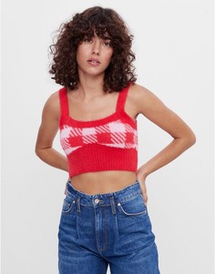 Красная вязаная майка в клетку от комплекта Bershka-Красный