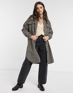 Удлиненная куртка-рубашка в черно-бежевую клетку Bershka-Многоцветный Vero Moda