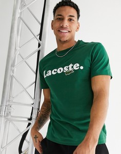 Зеленая футболка с большим логотипом и крокодилом на груди Lacoste-Зеленый
