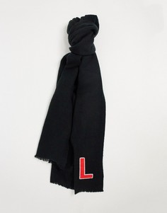Супермягкий длинный шарф черного цвета с вышитой буквой "L" ASOS DESIGN-Черный