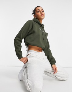 Укороченный худи цвета хаки с логотипом на груди Calvin Klein Jeans-Зеленый