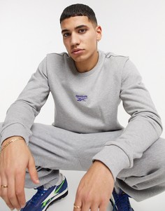 Светло-серый вересковый свитшот с сиреневым логотипом Reebok Classics