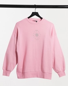 Розовый выбеленный свитшот с принтом луны и солнцестояния ASOS DESIGN-Белый