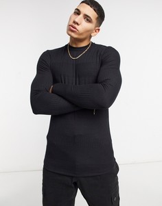 Черный обтягивающий лонгслив в рубчик ASOS DESIGN