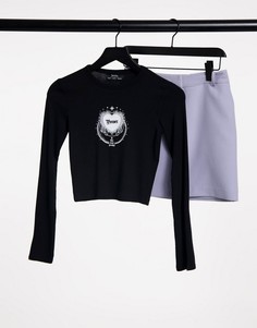 Черный лонгслив с принтом сердца Bershka