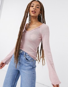 Светло-розовый джемпер с открытой шеей и оборками ASOS DESIGN