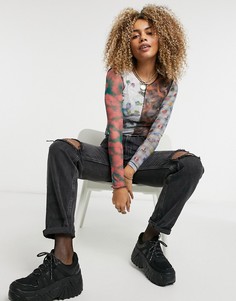 Сетчатый топ с длинными рукавами и различными принтами New Girl Order-Многоцветный