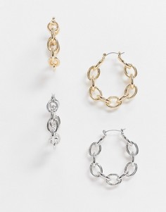 Набор из двух пар серег-колец в виде цепочки в разных тонах ASOS DESIGN-Многоцветный