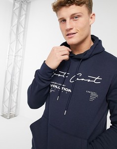 Темно-синий худи без застежки с принтом "East Coast" Burton Menswear