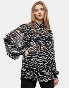 Блузка в стиле oversized со звериным принтом Topshop-Черный