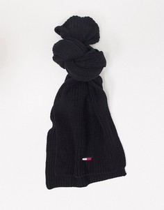 Черный шарф в рубчик с логотипом Tommy Jeans basic