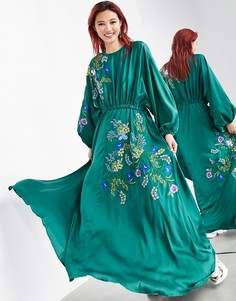 Темно-зеленое платье миди с вышивкой и отделкой бисером ASOS EDITION-Зеленый
