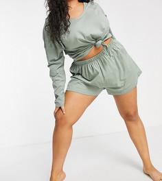 Трикотажные пижамные шорты от комплекта ASOS DESIGN Curve-Зеленый