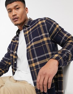Темно-синяя рубашка классического кроя в клетку тартан ASOS DESIGN-Темно-синий