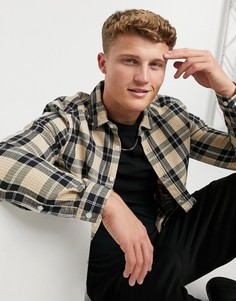 Эластичная рубашка облегающего кроя бежевого цвета в клетку ASOS DESIGN-Бежевый