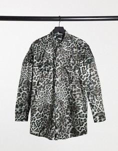 Вельветовая серая oversized-рубашка в стиле 90-х со звериным принтом ASOS DESIGN-Серый