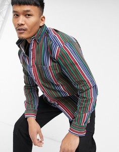 Oversized-рубашка на пуговицах в полоску в ретро-стиле ASOS DESIGN-Темно-синий
