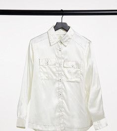 Кремовая блестящая атласная рубашка с контрастной строчкой Native Youth-Кремовый
