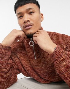 Вязаный oversized-джемпер в рубчик с короткой молнией и вплетением фиолетового ASOS DESIGN-Фиолетовый