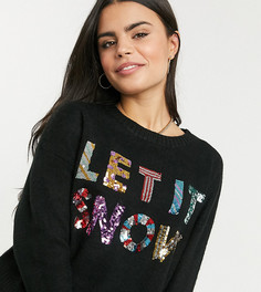 Новогодний джемпер с выложенной пайетками надписью "Let it snow" ASOS DESIGN Petite для ASOS Foundation-Черный