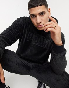 Черный пушистый худи с логотипом PUMA