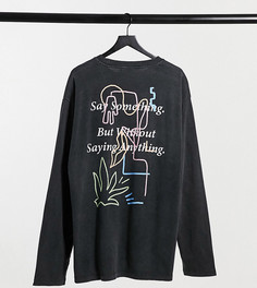 Свободный выбеленный лонгслив с принтом «от руки» на груди и спине ASOS DESIGN Plus-Черный