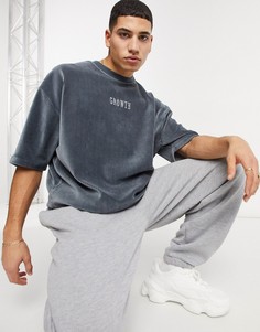 Серая свободная вельветовая футболка с вышитой надписью на груди ASOS DESIGN-Серый
