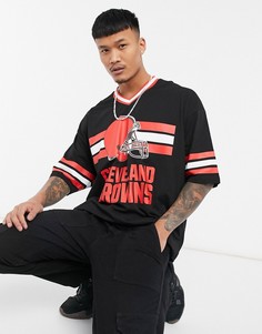 Спортивная футболка в стиле oversized с круглым вырезом и отделкой в рубчик ASOS DESIGN NFL Cleveland Browns-Многоцветный