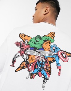 Белый лонгслив в стиле oversized с принтом "Marvel" на груди и спине ASOS DESIGN