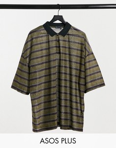 Блестящее oversized-поло в полоску с эффектом металлик ASOS DESIGN Plus-Многоцветный