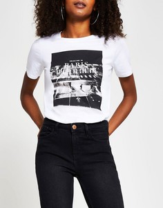 Белая футболка с принтом с парижским пейзажем River Island-Белый